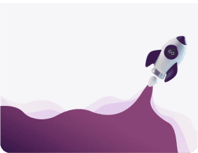 Specscart Rocket: A stylized illustration of a white and purple rocket launching upwards, leaving a purple trail, symbolizing fast 24-hour dispatch on prescription glasses.