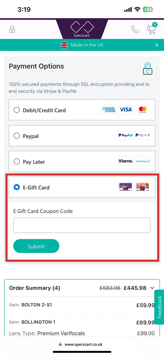 How do I redeem a gift card?