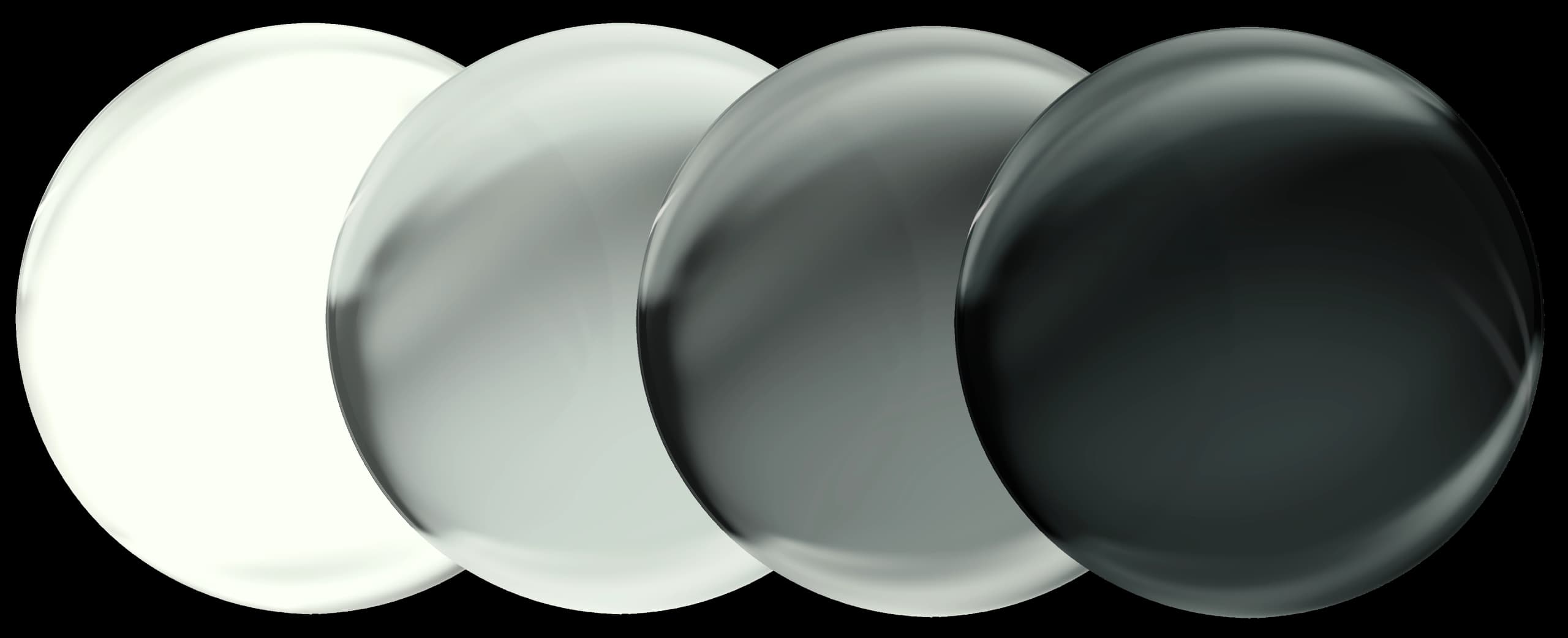 Specscart Transitions lenses shown in four stages of activation, transitioning from perfectly clear indoors to a deep, dark grey tint for outdoor UV protection.