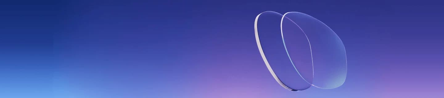 Specscart thin lenses banner showing a comparison between a standard thick lens and a lightweight, high-index ultra-thin lens on a blue background.