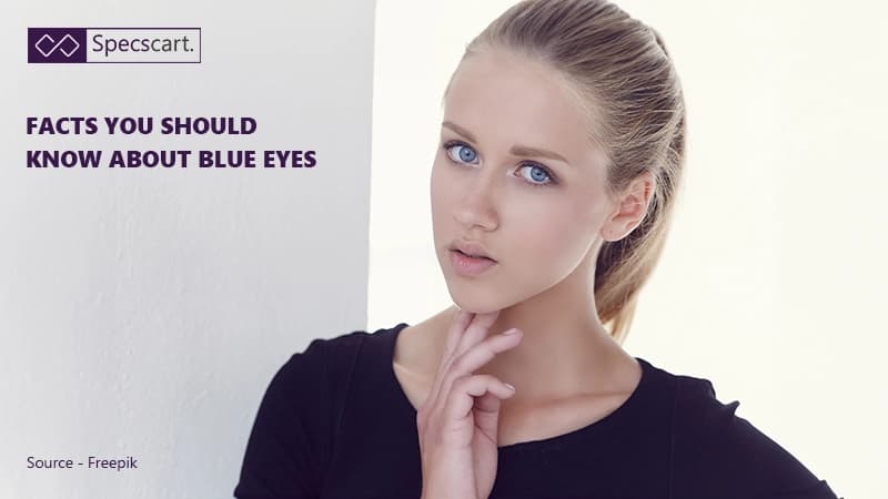 Facts You Should Know About Blue Eyes Portrait of a blonde woman with bright blue eyes and a ponytail, wearing a black top and posing against a clean white background.