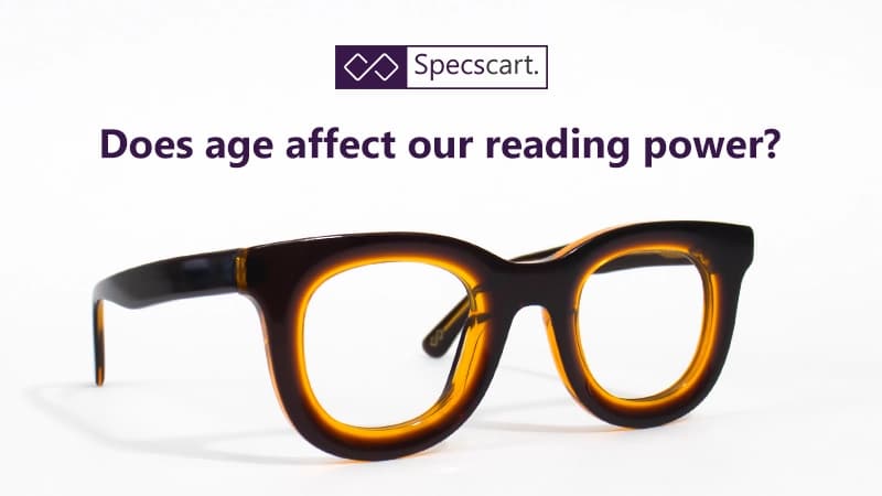 Reading glasses strength may increase by age Thick-rimmed round glasses in a dark brown and amber tortoise-shell finish, set against a white background with the Specscart logo.