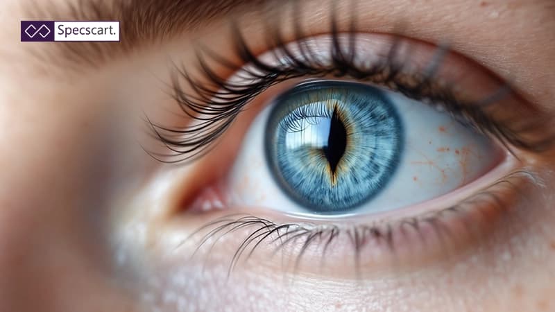 Everything You Need to Know About Cat-eye Syndrome Macro photo of a blue eye with a vertical, slit-shaped pupil mimicking the look of a cat's eye.