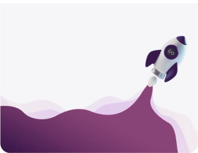 Specscart Rocket: A stylized illustration of a white and purple rocket launching upwards, leaving a purple trail, symbolizing fast 24-hour dispatch on prescription glasses.