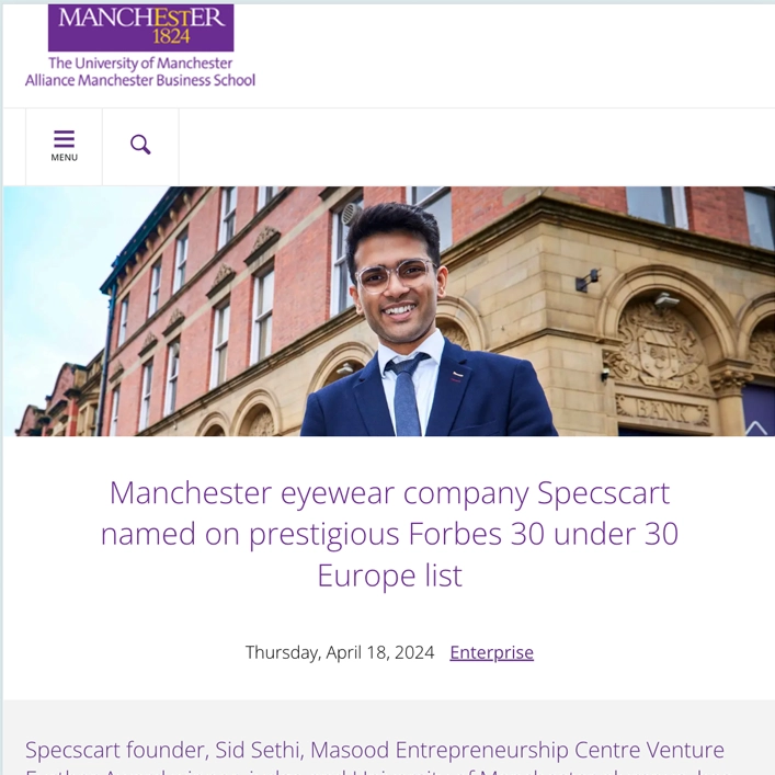 Manchester eyewear company Specscart named on prestigious Forbes 30 under 30 Europe list
