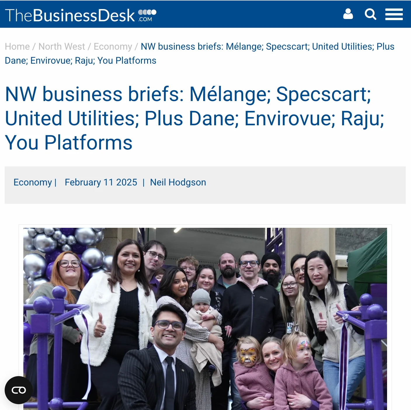 NW business briefs: Mélange; Specscart; United Utilities; Plus Dane; Envirovue; Raju; You Platforms