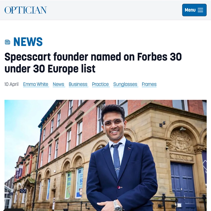 Specscart founder named on Forbes 30 under 30 Europe list