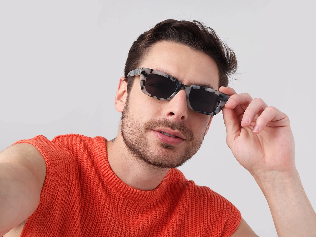 Grey Tortoise Acetate Full-Rim Rectangle Sunglasses-1