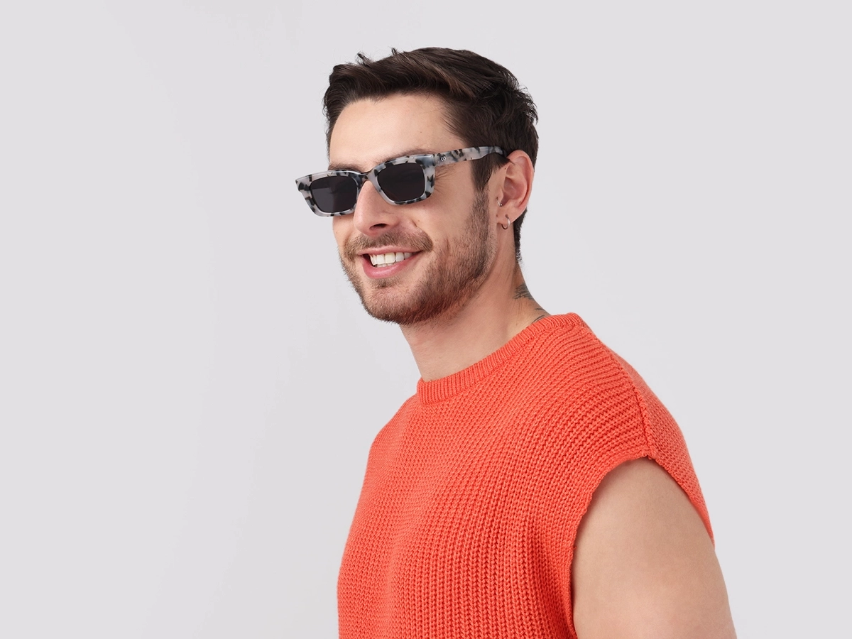 Grey Tortoise Acetate Full-Rim Rectangle Sunglasses-1