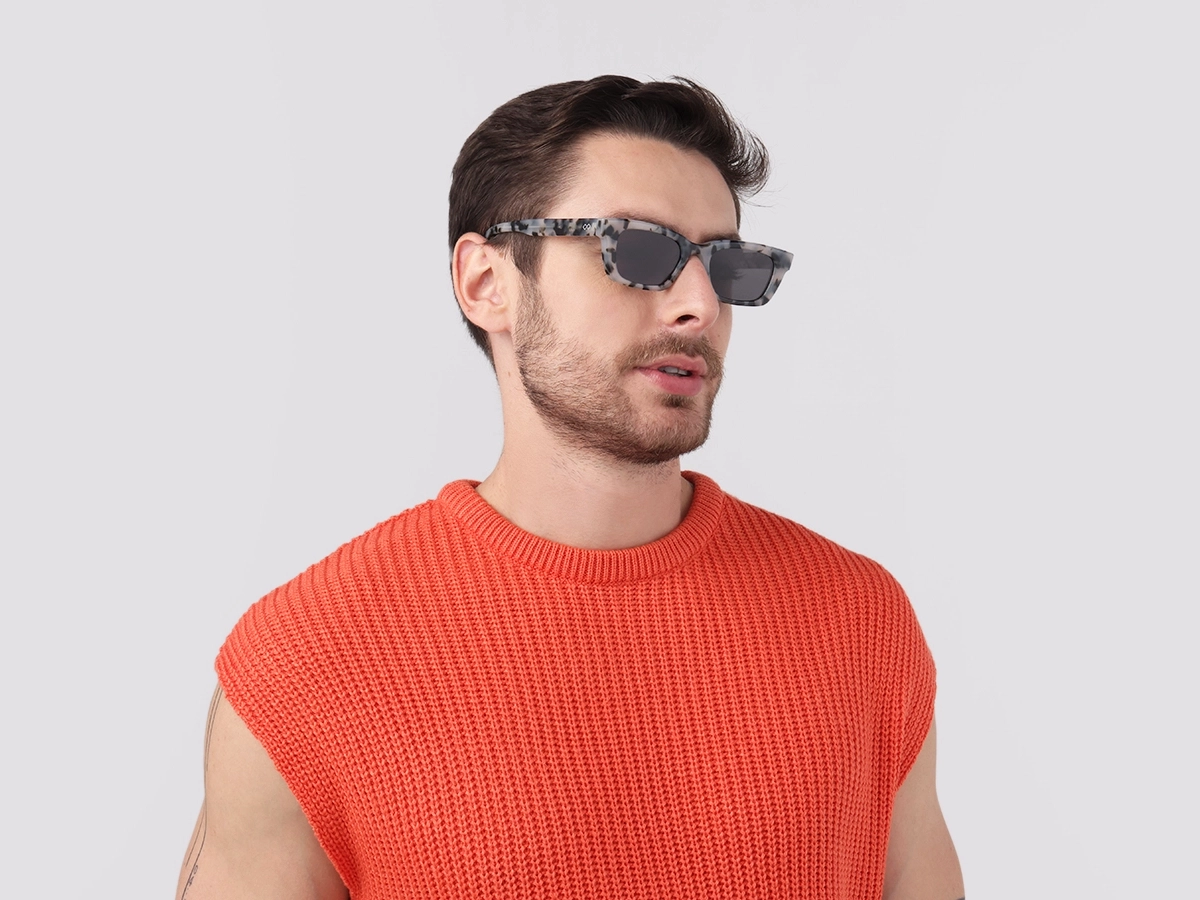 Grey Tortoise Acetate Full-Rim Rectangle Sunglasses-1