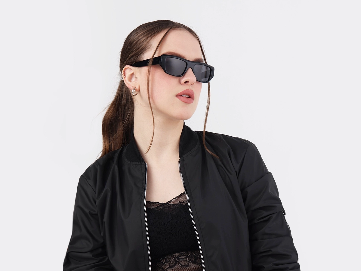 Dark Azure Rectangle Flat Top Sunglasses 1