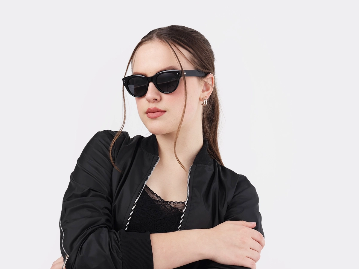 Black Cat-Eye Full Rim Acetate Sunglasses-1
