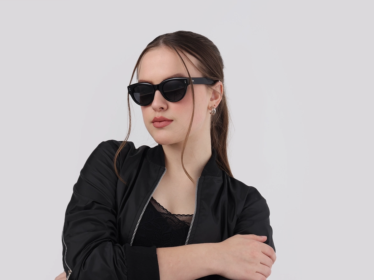 Black Cat-Eye Full Rim Acetate Sunglasses-1