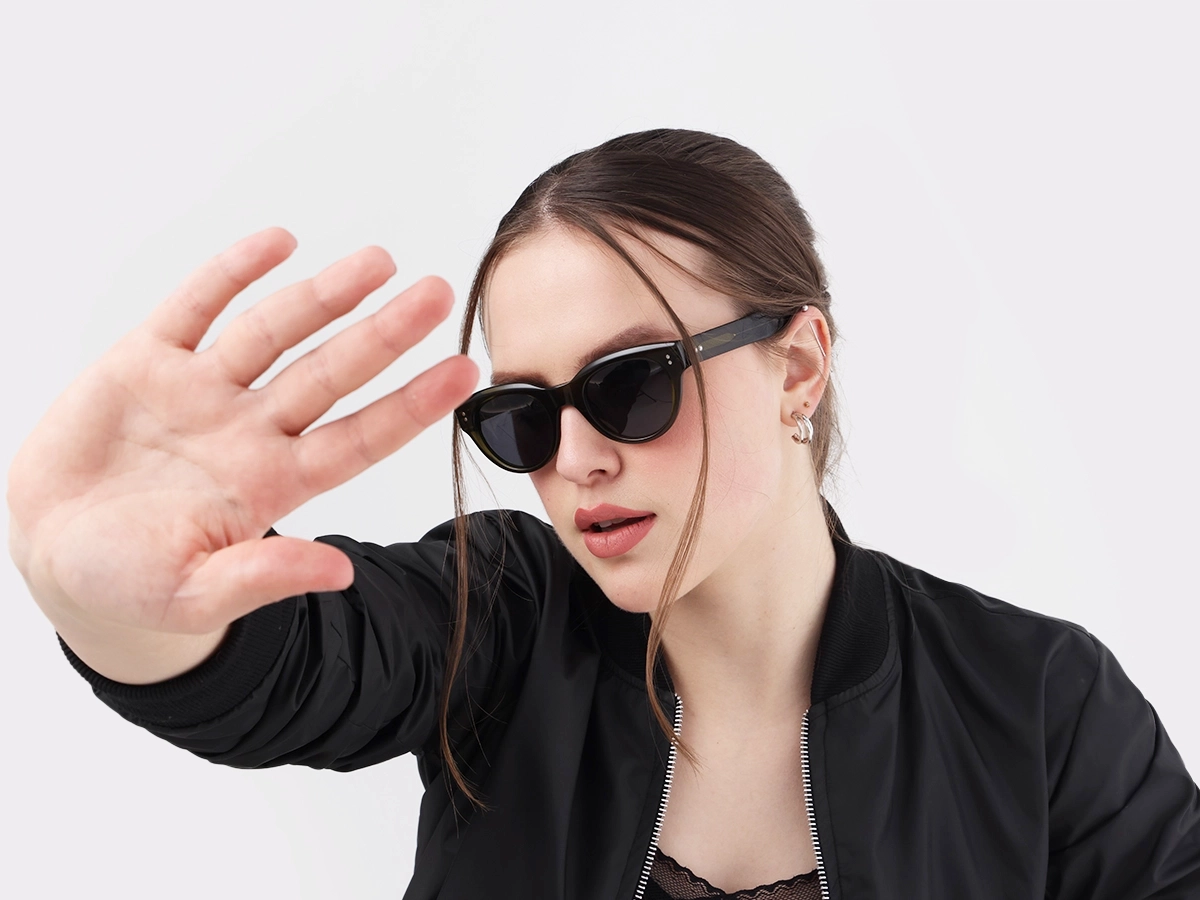 Crystal Olive Green Cat-Eye Sunglasses-1