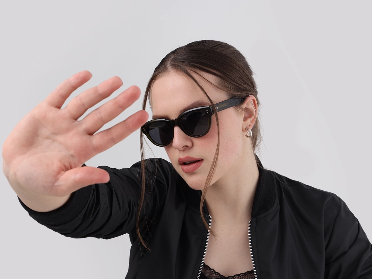 Crystal Olive Green Cat-Eye Sunglasses-1