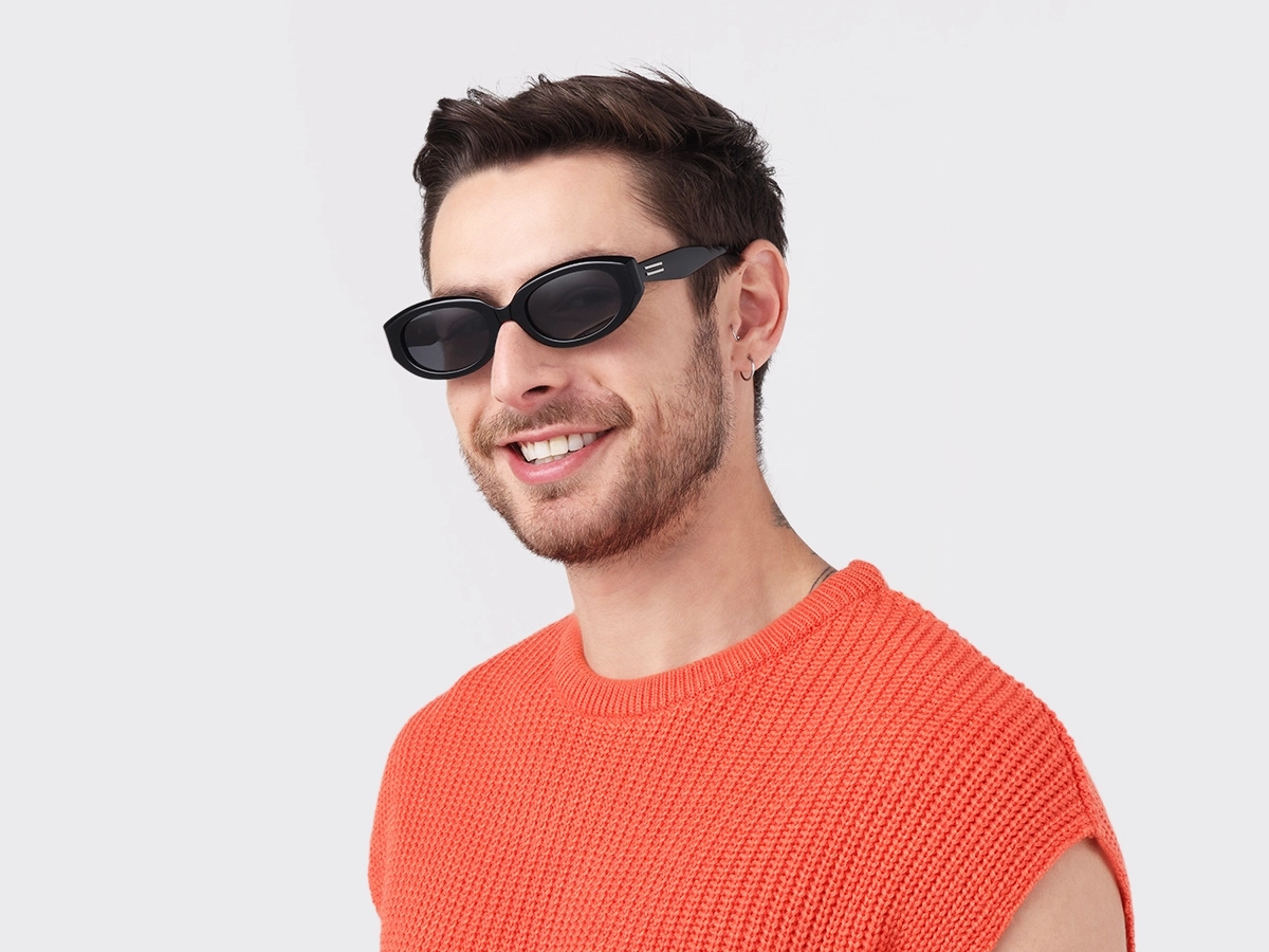 Black Oval Acetate Full-Rim Sunglasses-1