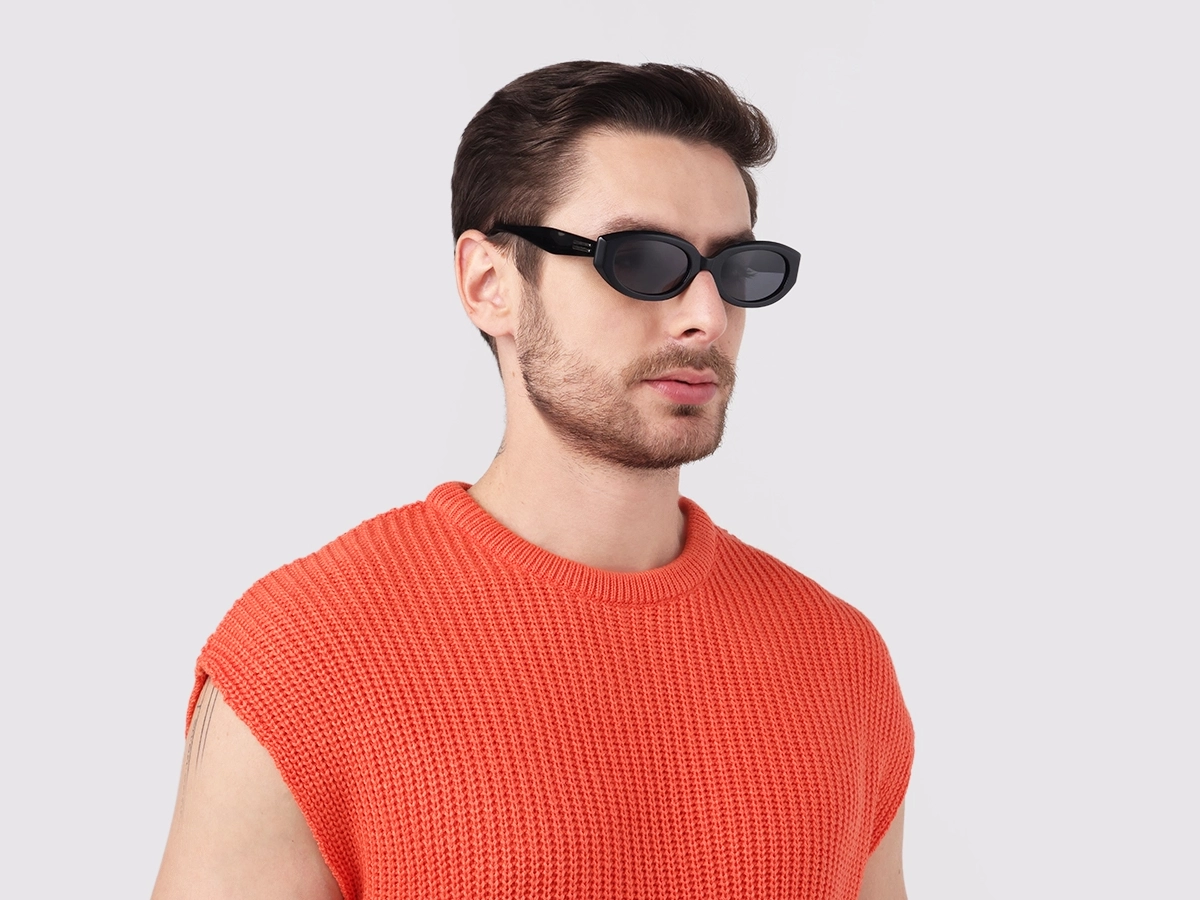 Black Oval Acetate Full-Rim Sunglasses-1