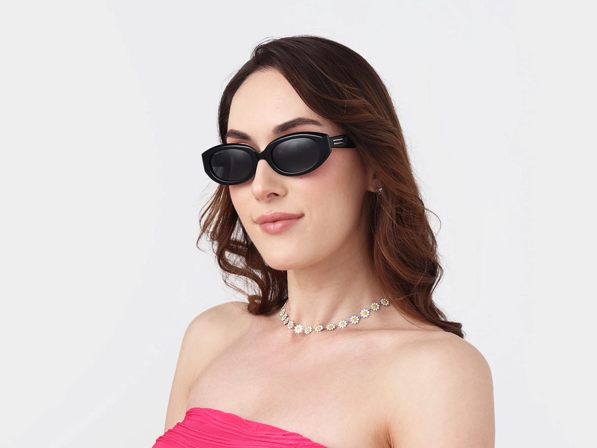 Black Oval Acetate Full-Rim Sunglasses-1