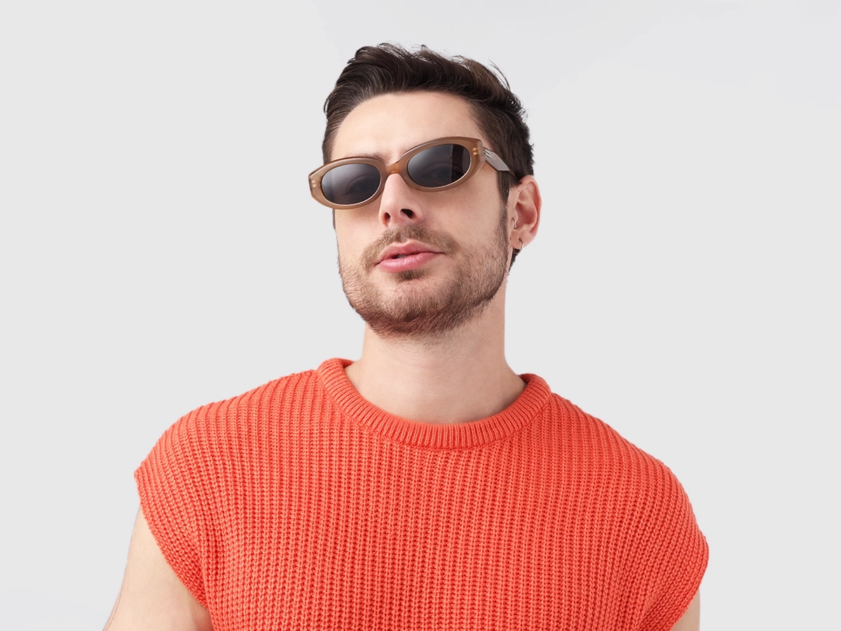 Cafe Latte Oval Acetate Full-Rim Sunglasses-1