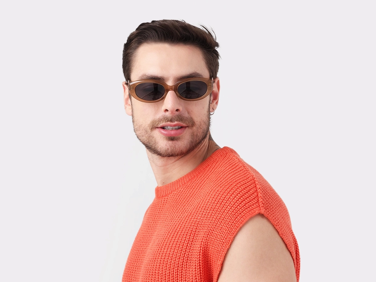 Cafe Latte Oval Acetate Full-Rim Sunglasses-1
