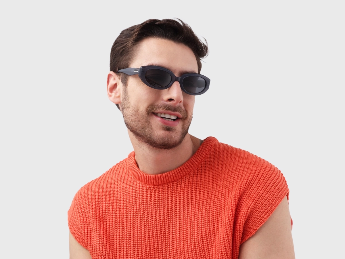 Matte Bluish Grey Oval Acetate Full-Rim Sunglasses-1