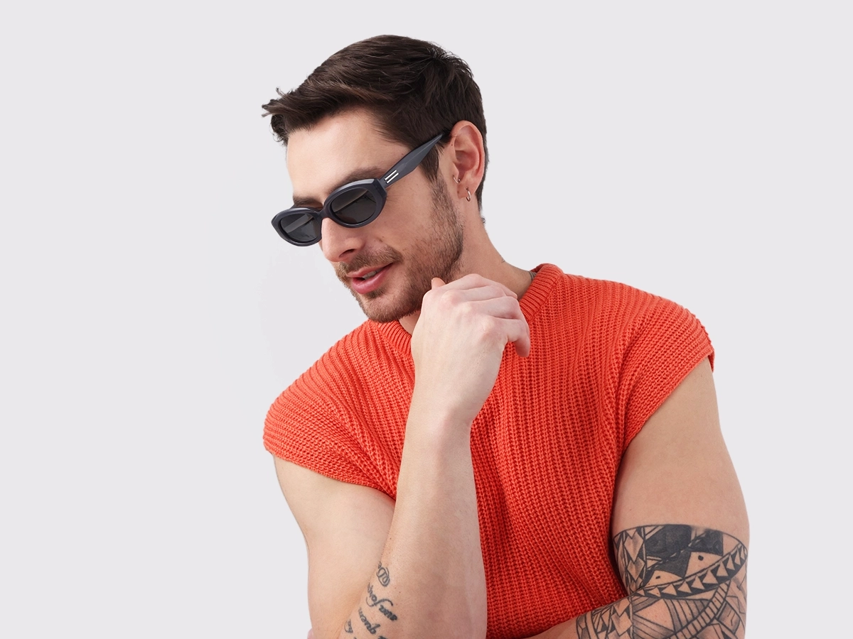 Matte Bluish Grey Oval Acetate Full-Rim Sunglasses-1