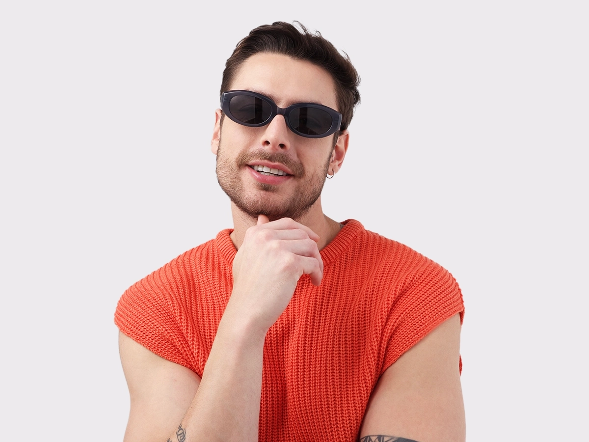Matte Bluish Grey Oval Acetate Full-Rim Sunglasses-1