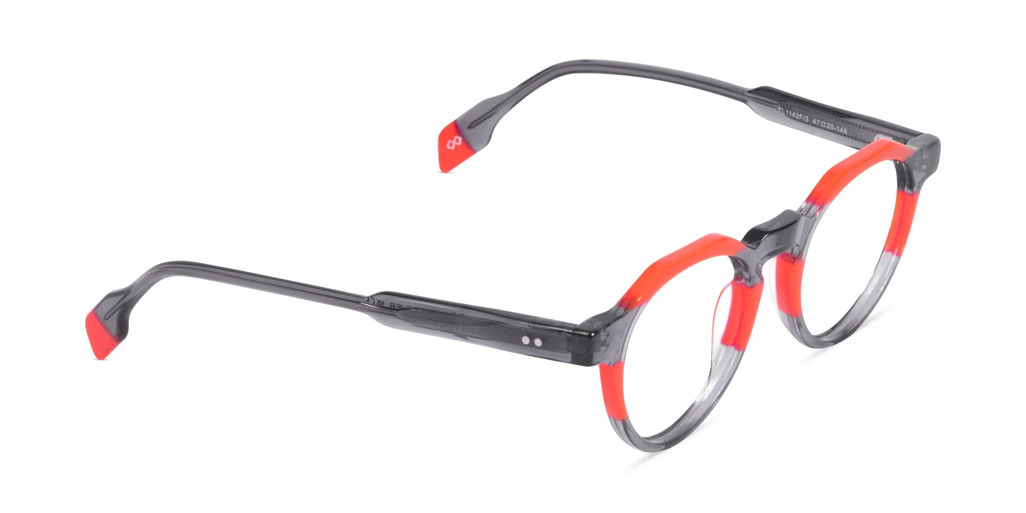 Charcoal Grey & Red Geometric Glasses-1