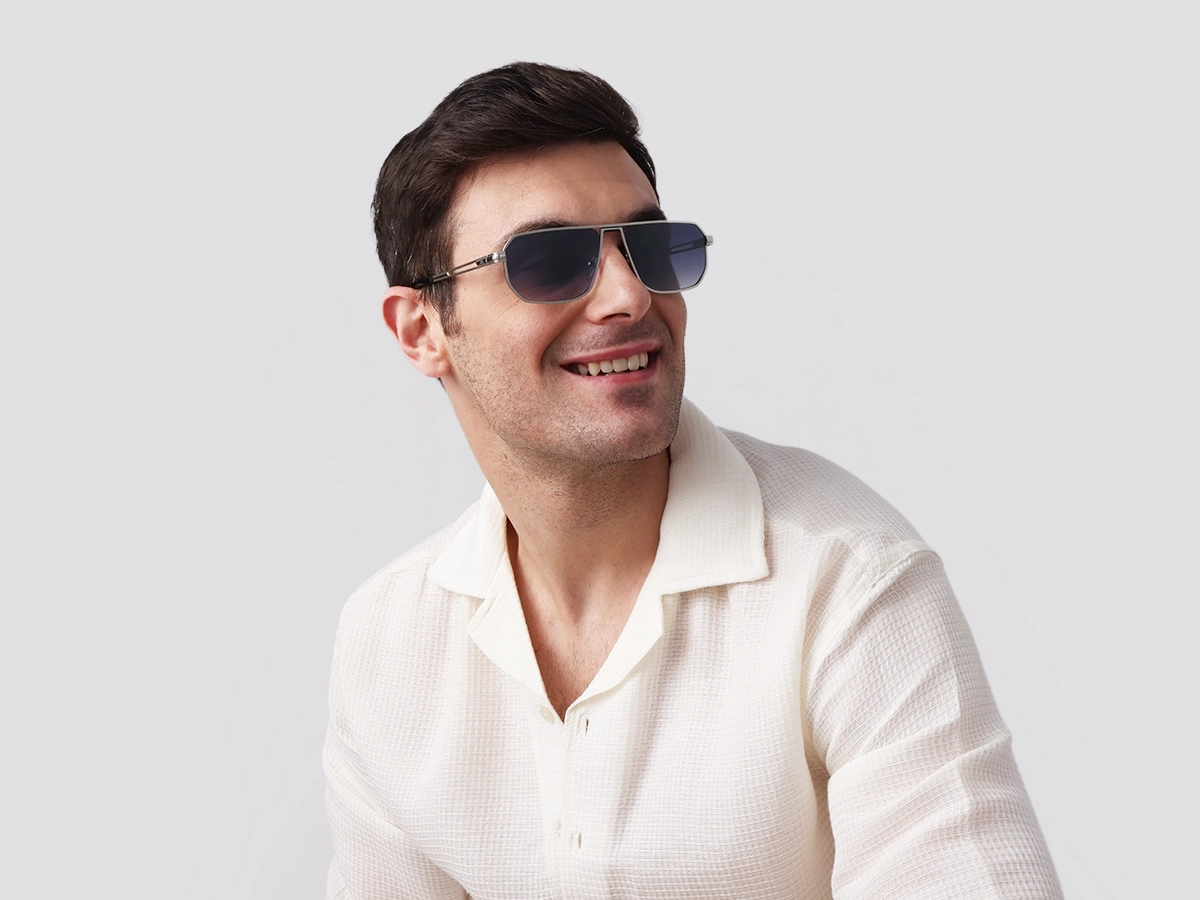 Matte Silver Pilot Flat Top Sunglasses-1