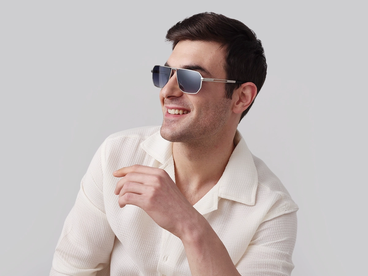 Matte Silver Pilot Flat Top Sunglasses-1