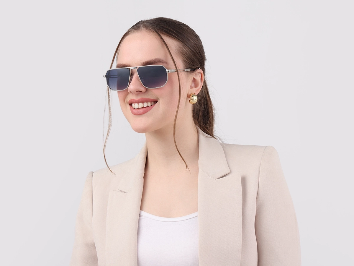 Matte Silver Pilot Flat Top Sunglasses-1