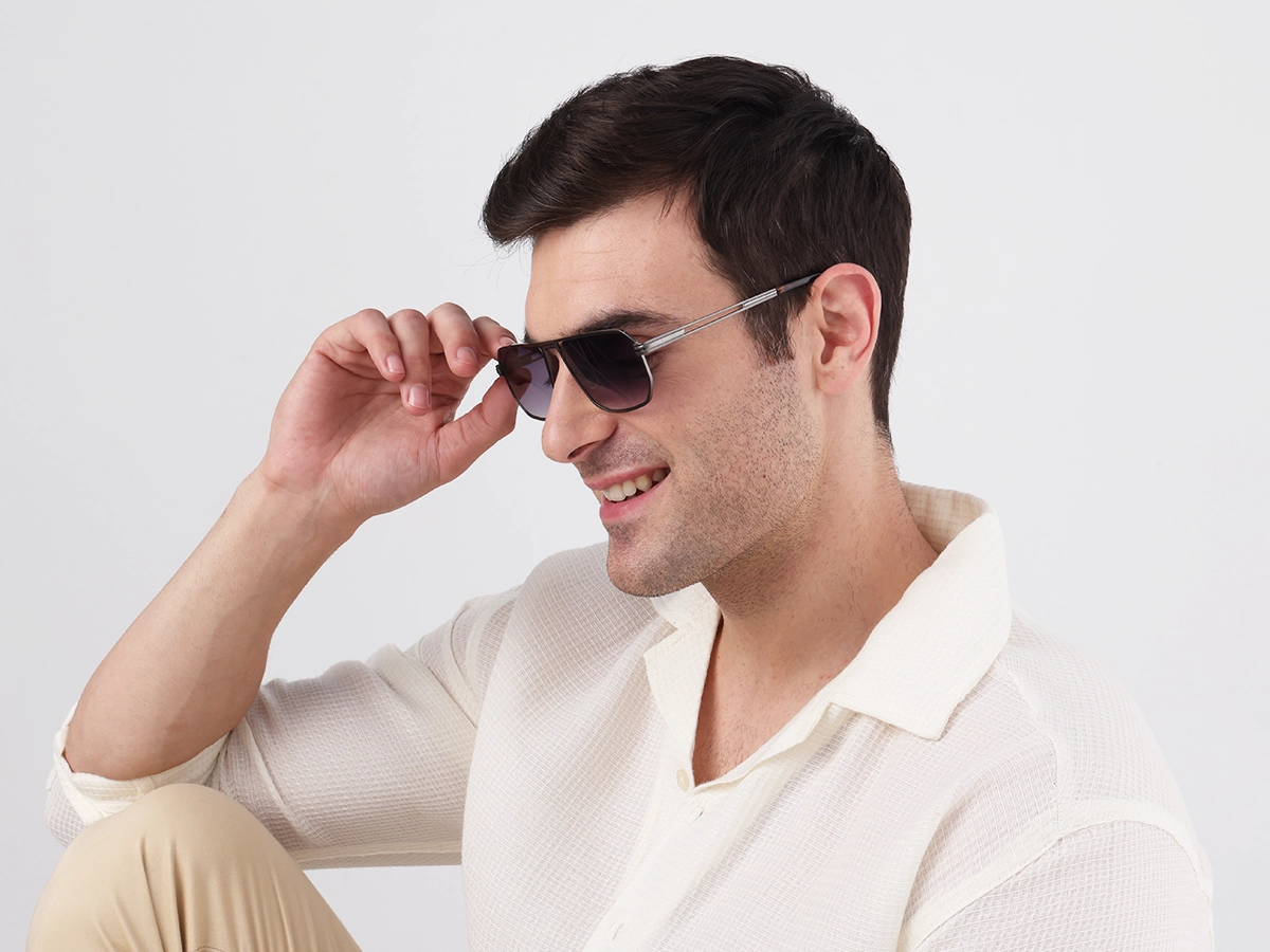 Matte Gunmetal Pilot Flat Top Sunglasses-1