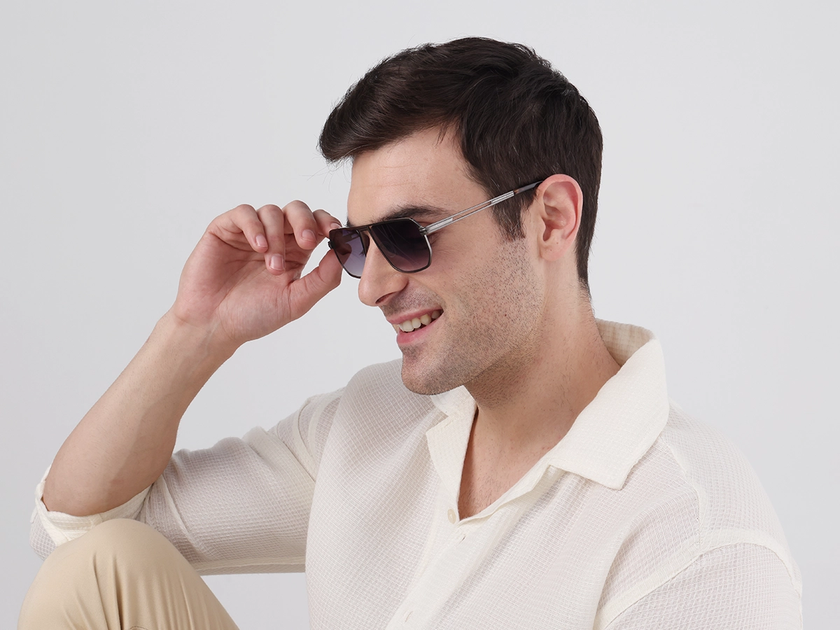 Matte Gunmetal Pilot Flat Top Sunglasses-1