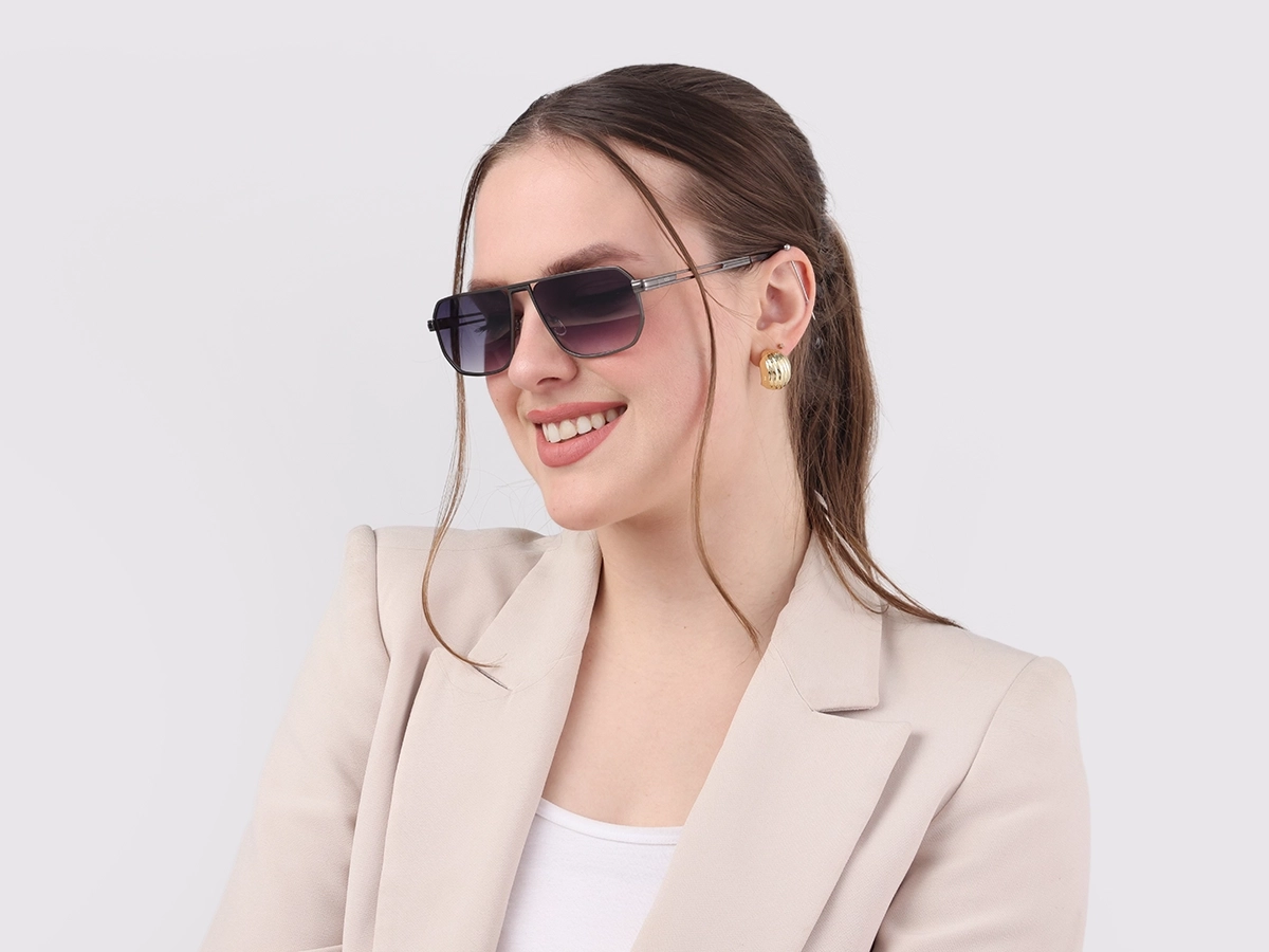 Matte Gunmetal Pilot Flat Top Sunglasses-1