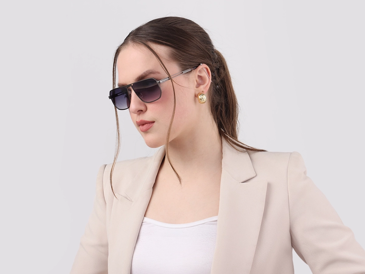 Matte Gunmetal Pilot Flat Top Sunglasses-1