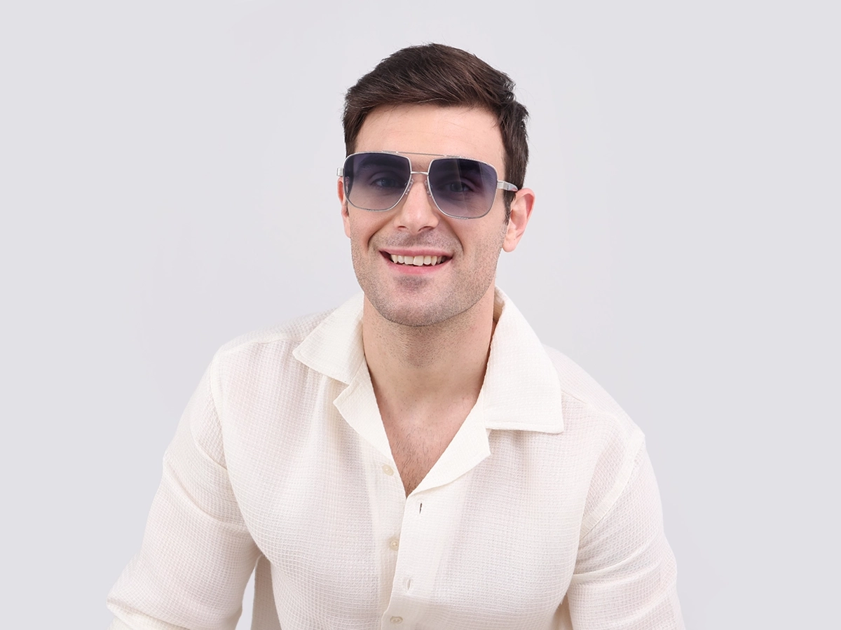 Matte Silver Double Bridge Sunglasses-1