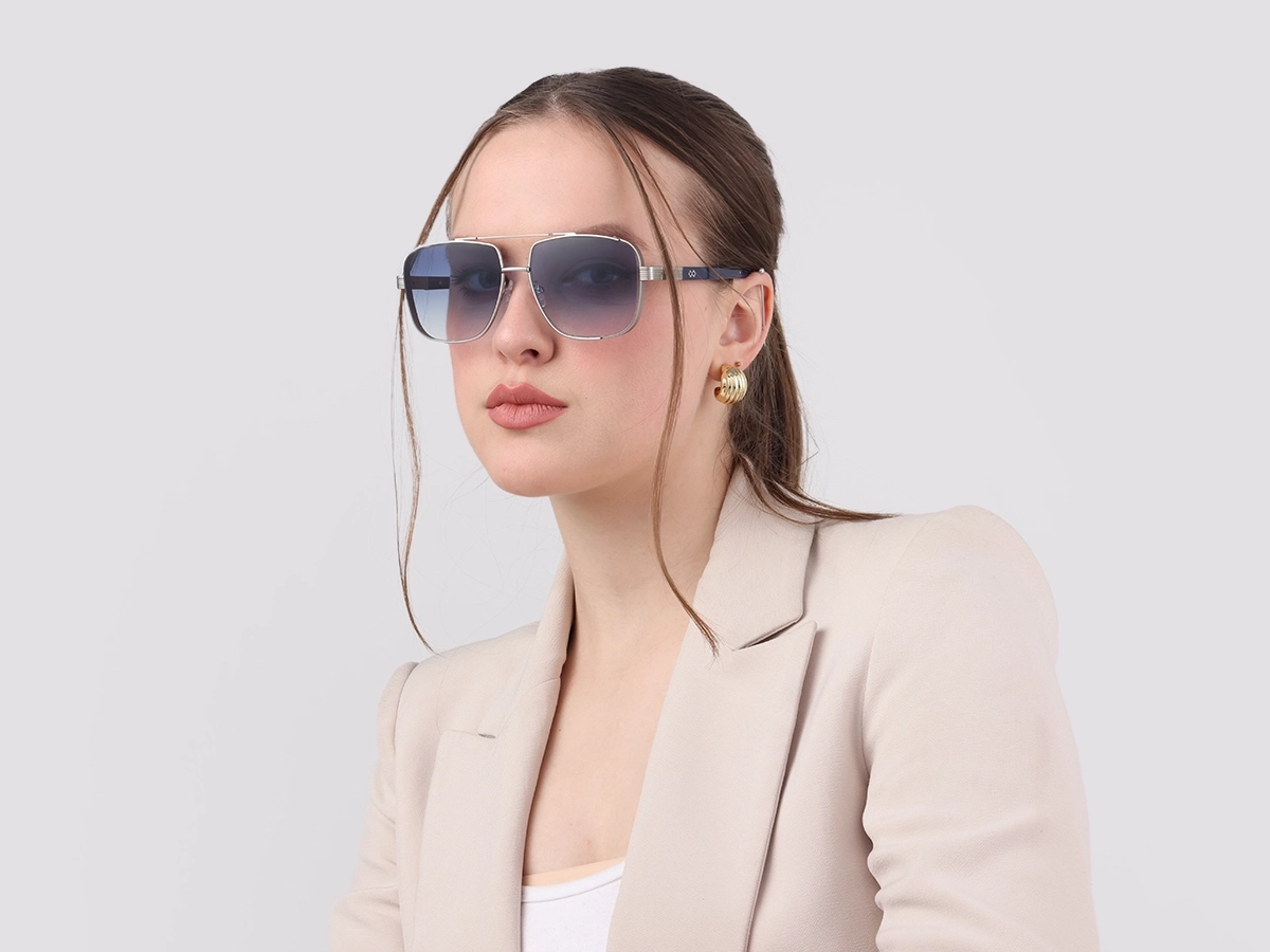 Matte Silver Double Bridge Sunglasses-1