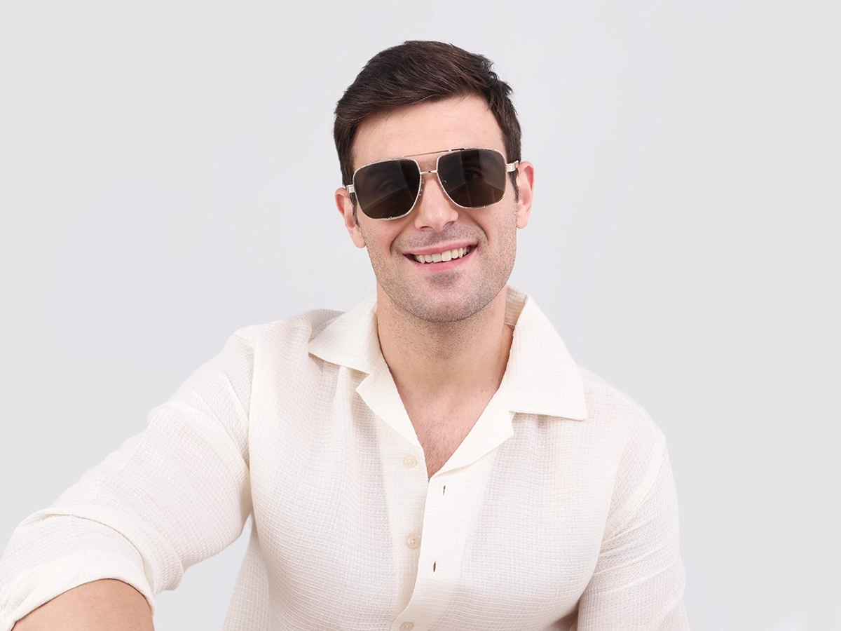 Champagne Gold Metal Double Bridge Sunglasses-1