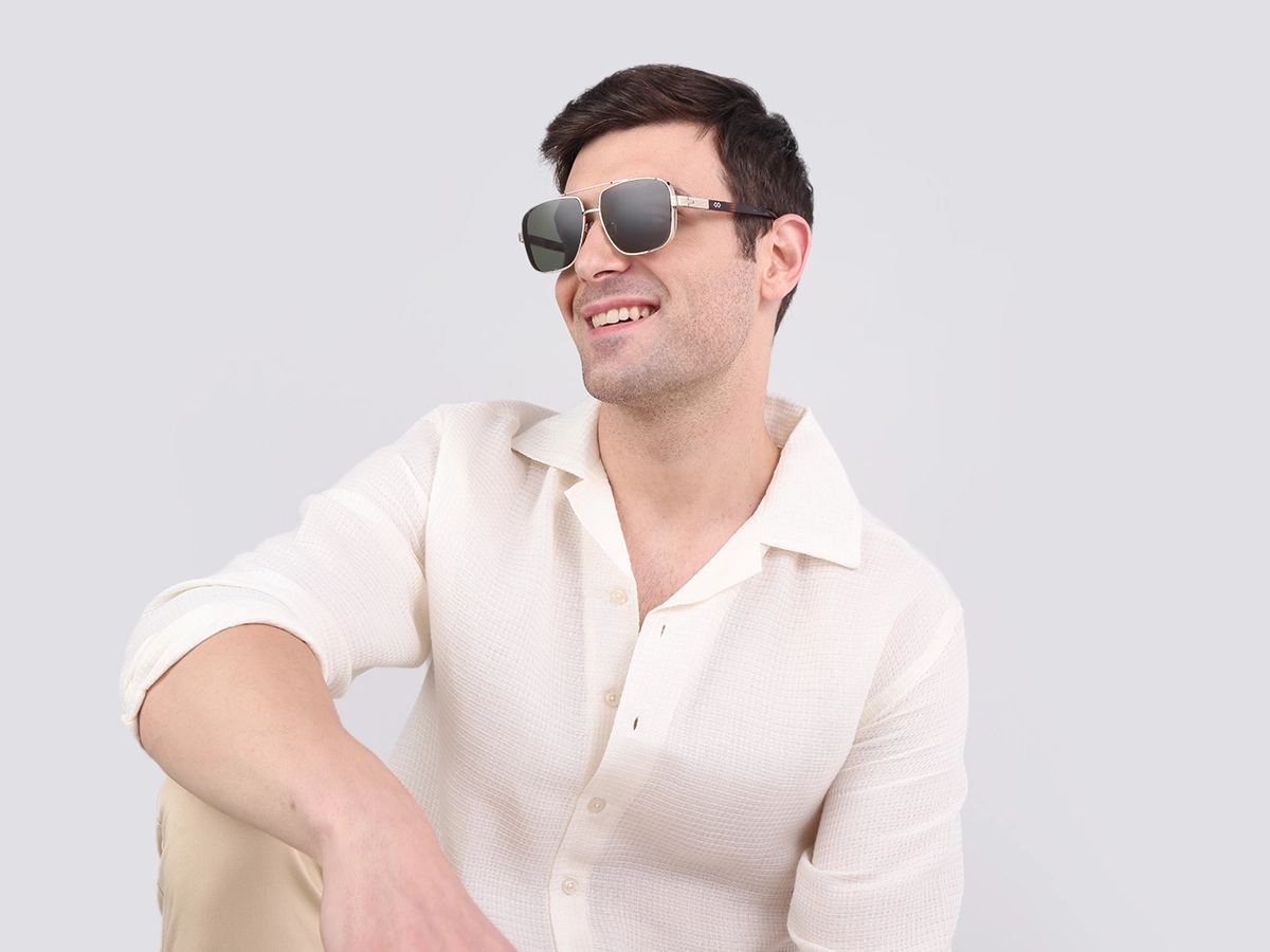 Champagne Gold Metal Double Bridge Sunglasses-1