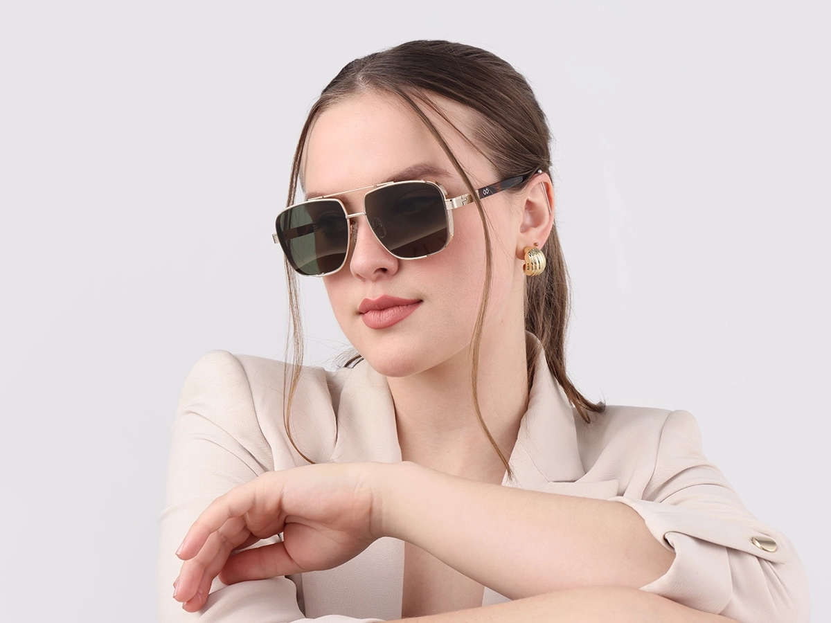 Champagne Gold Metal Double Bridge Sunglasses-1
