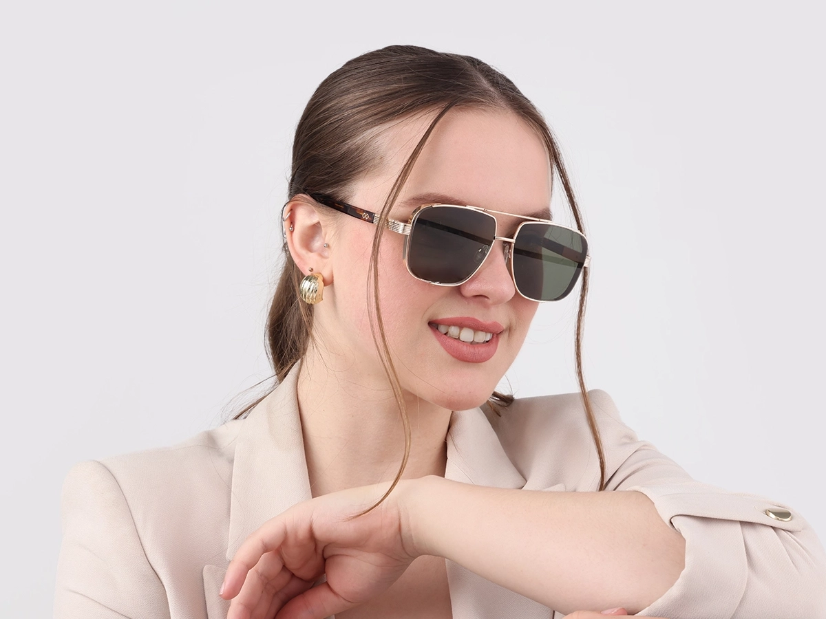 Champagne Gold Metal Double Bridge Sunglasses-1