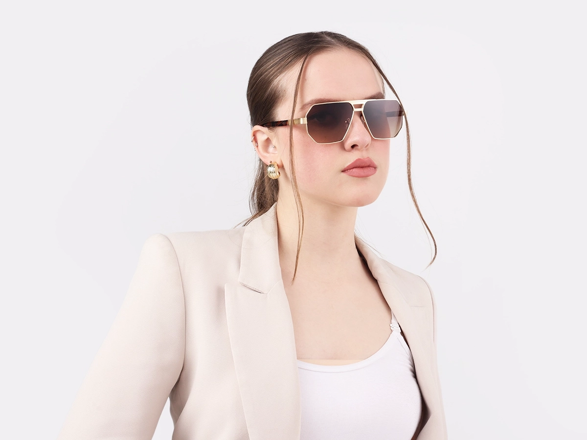 Gold Metal Full Rim Pilot Sunglasses 1
