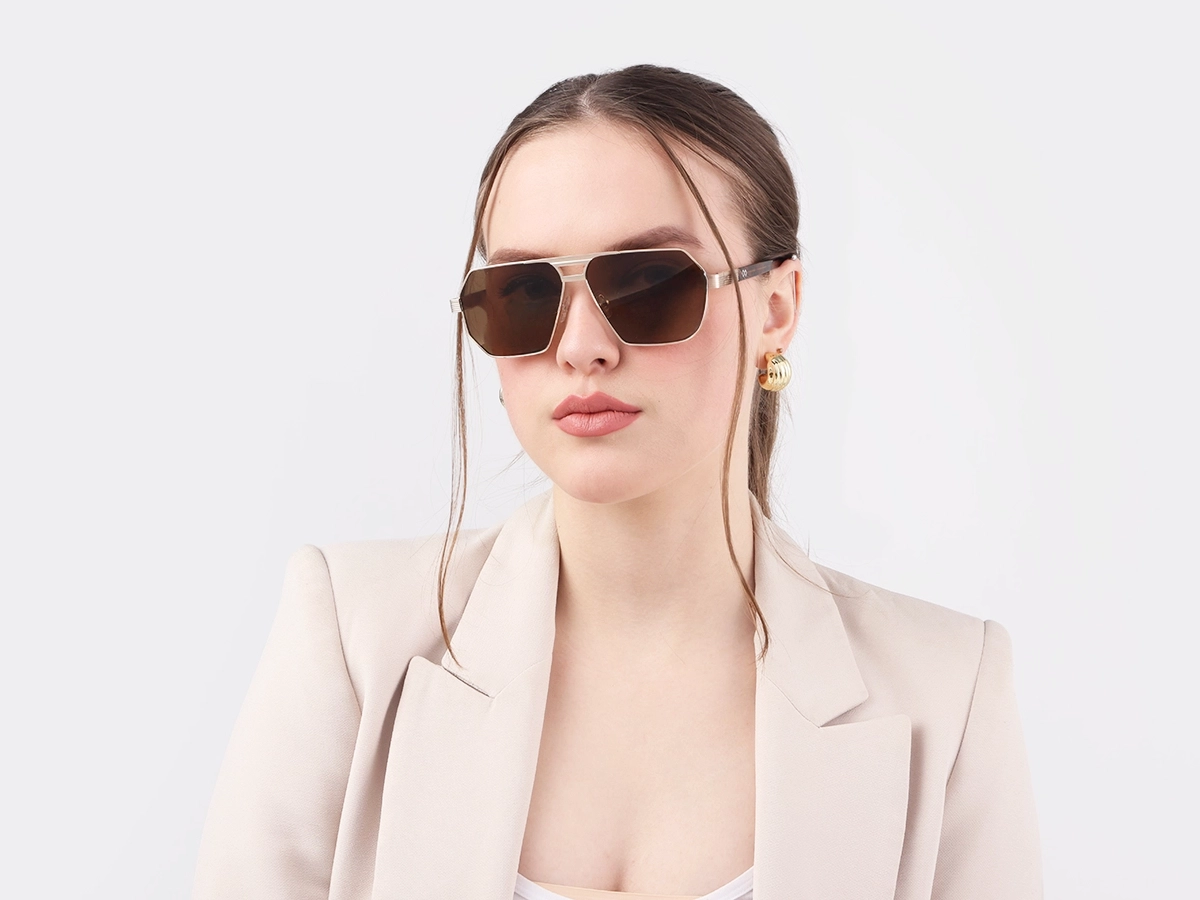 Champagne Gold Geometric Flat Top Sunglasses 1