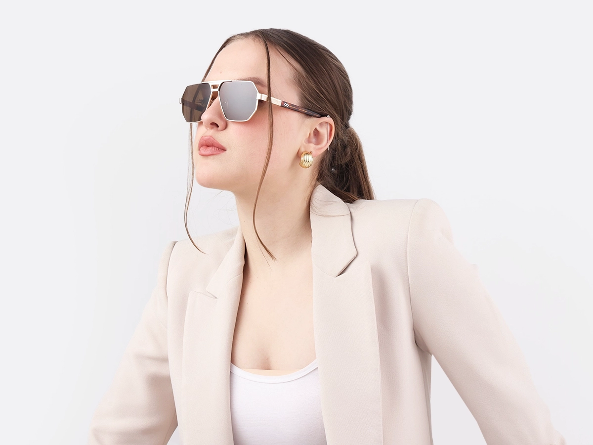 Champagne Gold Geometric Flat Top Sunglasses 1