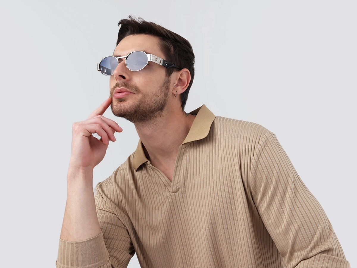 Platinum Silver Metal Oval Sunglasses 1