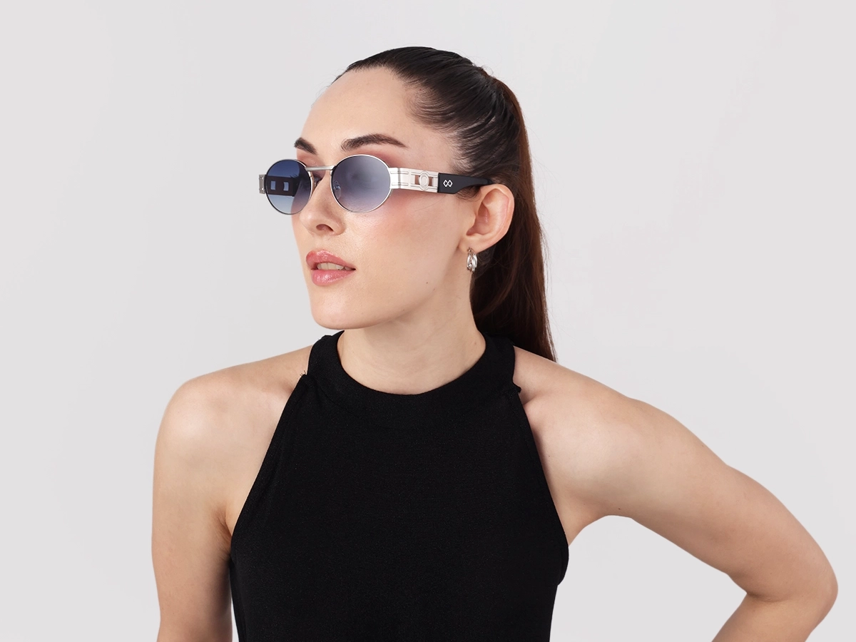 Platinum Silver Metal Oval Sunglasses 1