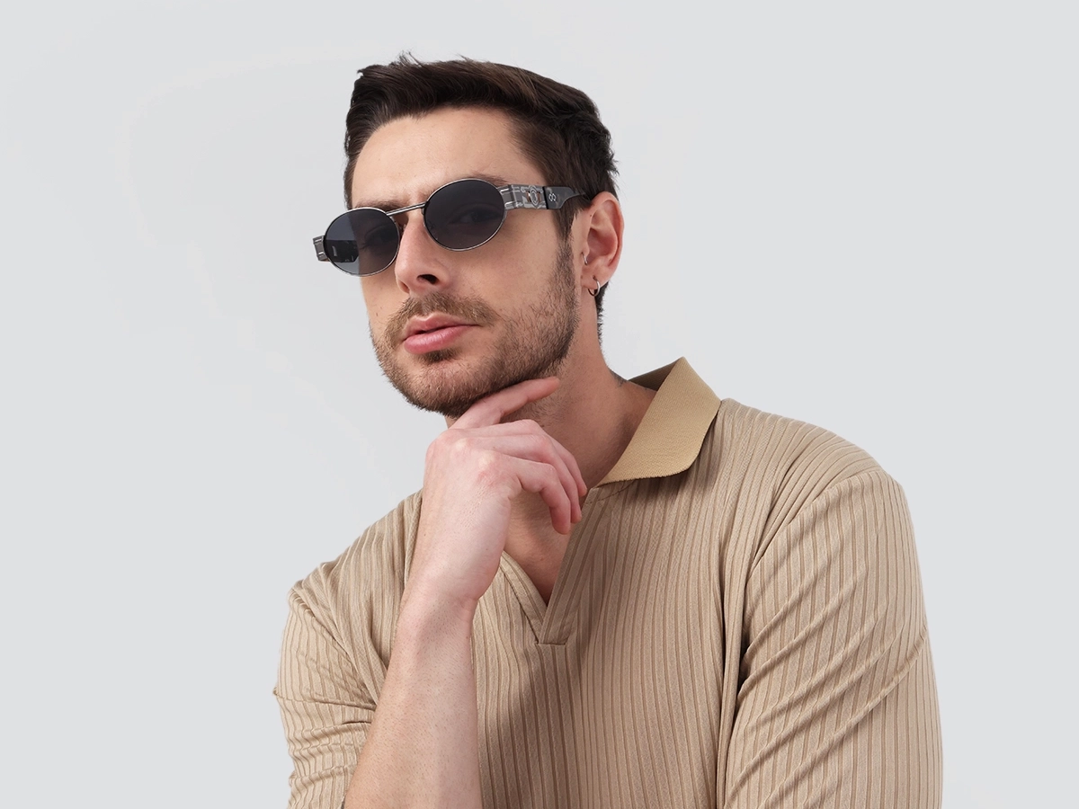 Matte Grey Oval Full Rim Sunglasses 1