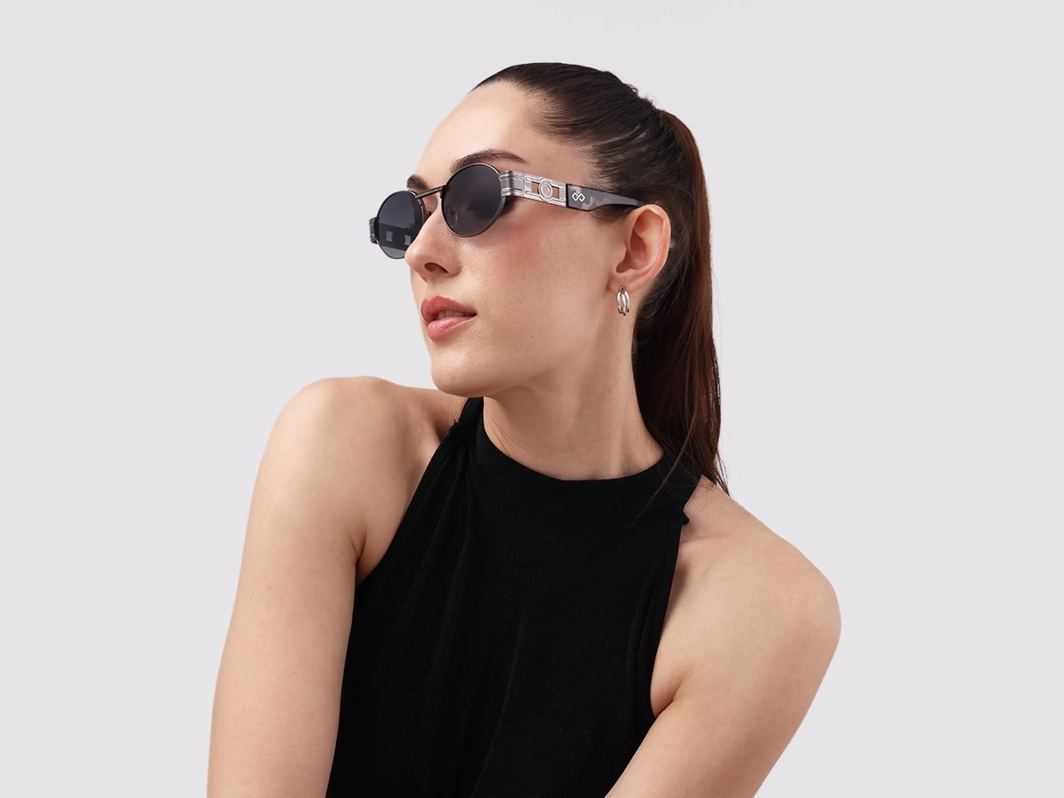 Matte Grey Oval Full Rim Sunglasses 1