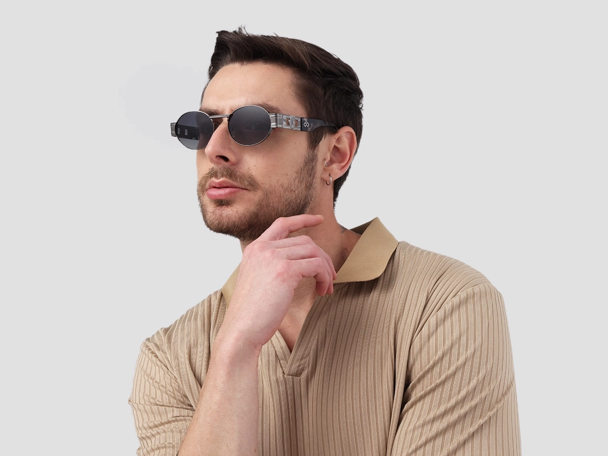 Matte Grey Oval Full Rim Sunglasses 1