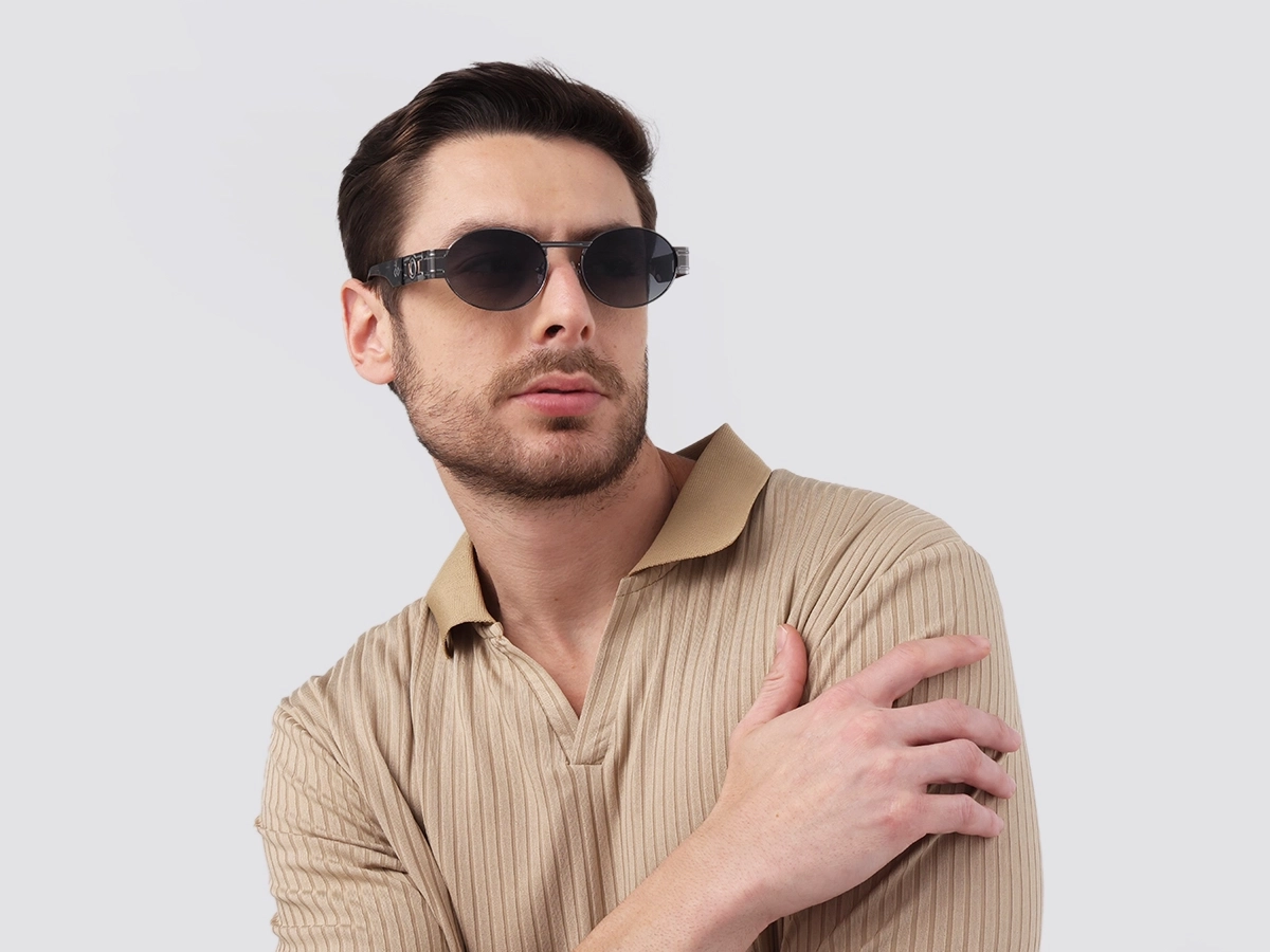 Matte Grey Oval Full Rim Sunglasses 1